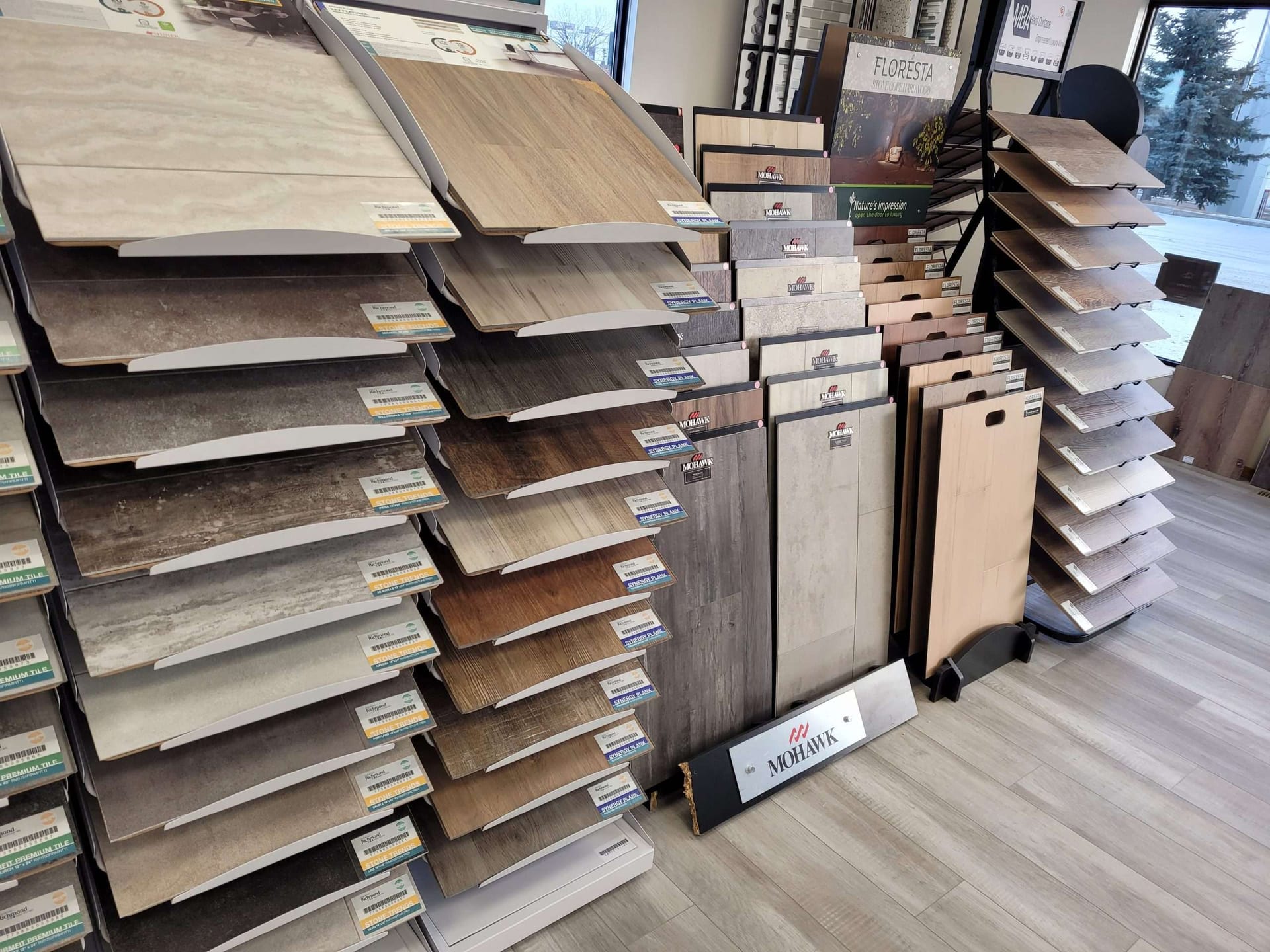 Sample racks in the LCF Flooring showroom
