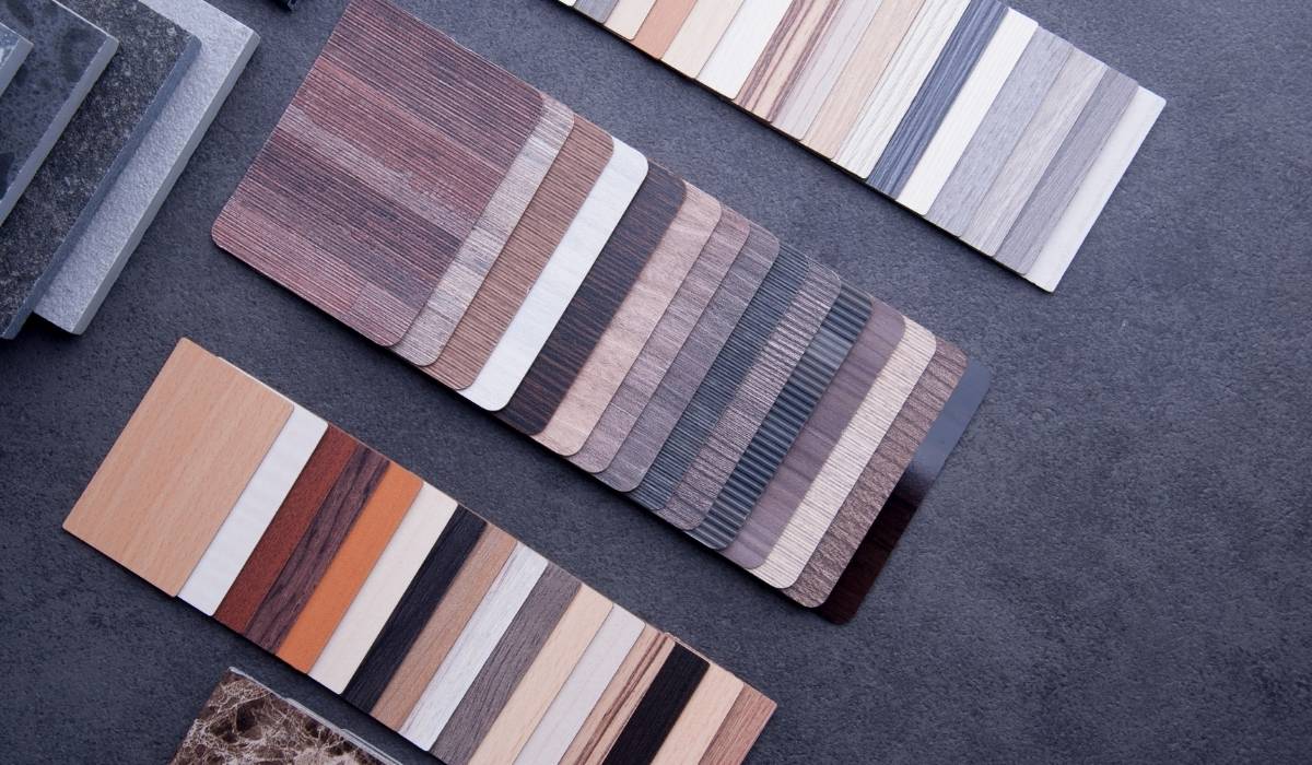 Collection of vinyl flooring colours and styles, ranging from light brown to chestnut