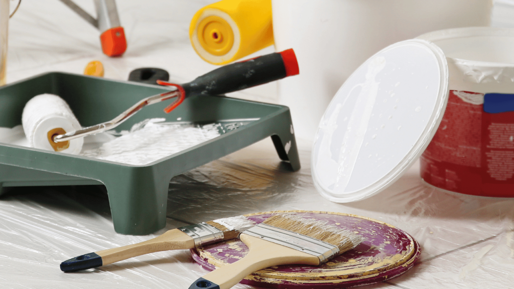 Tools to paint hardwood floors.